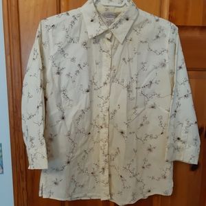 Embroidered cotton button down blouse